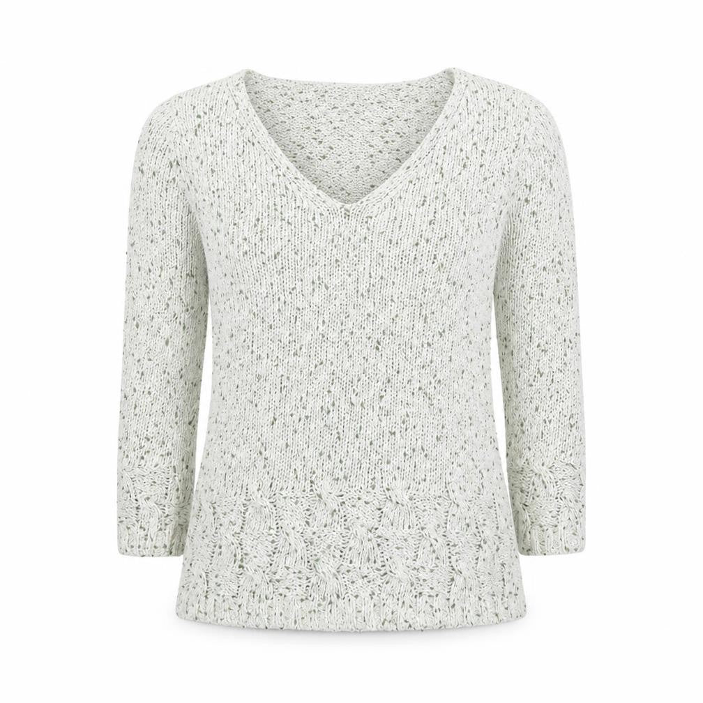 Front view of Kaliko women’s multicoloured v-neck silk jumper, size UK 8