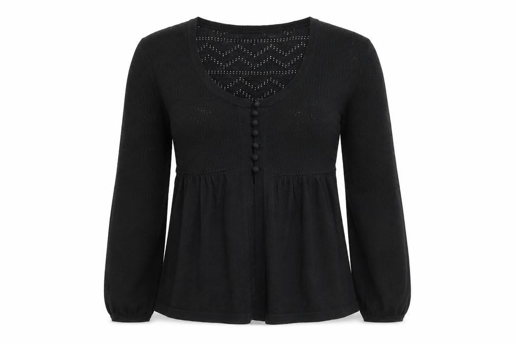 Front view of H&M women’s black scoop neck acrylic jumper, size S