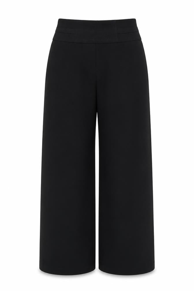 Front view of Marks & Spencer women’s black polyester trousers, size UK 12, regular zip