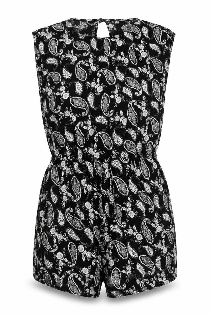 Moves Womens Black Paisley Polyester Playsuit One-Piece Size 10 Button - Cut Out Back Detail