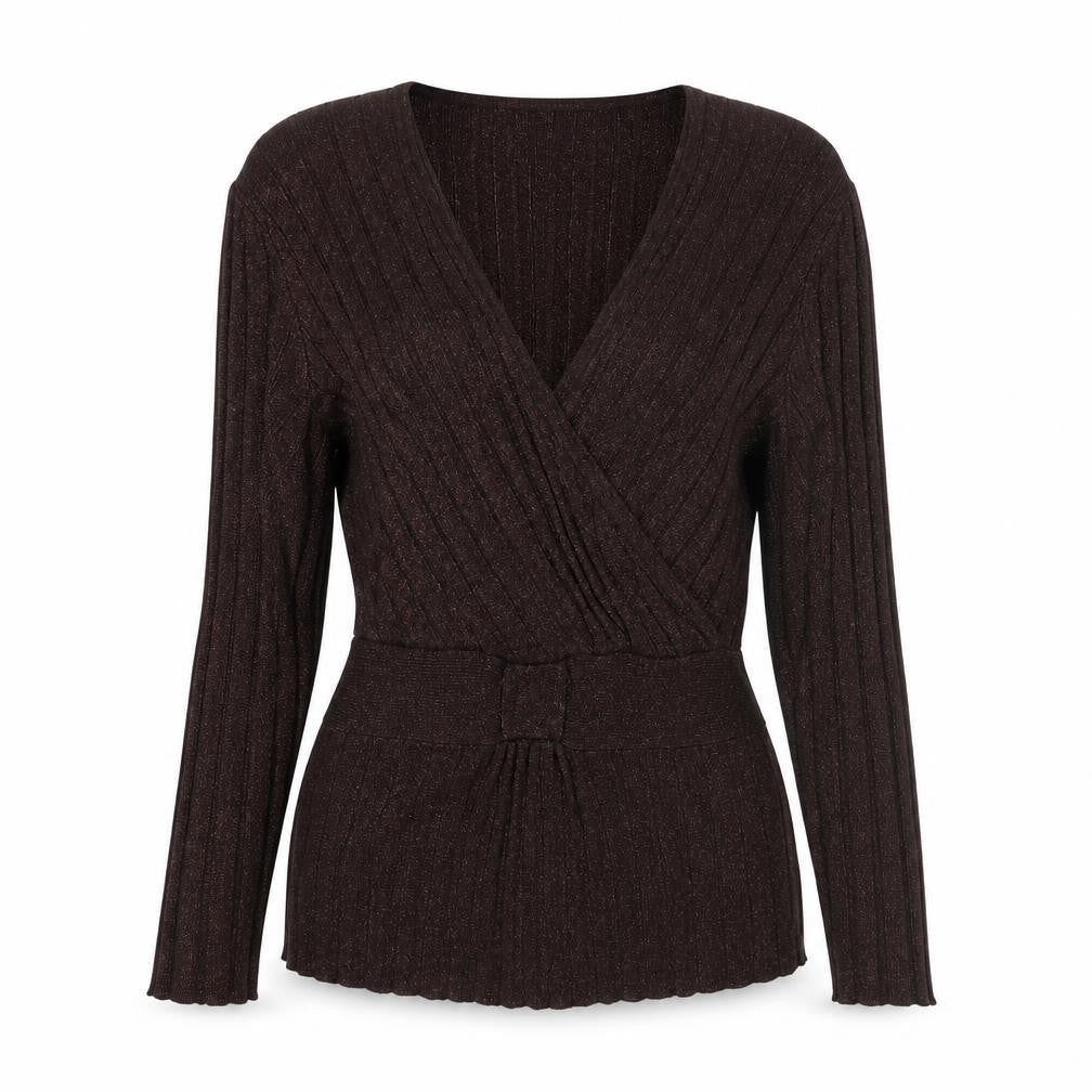 Front view of Klass women’s brown v-neck viscose jumper, size L