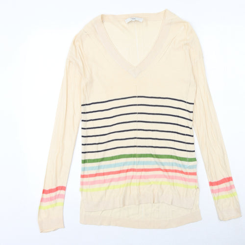 NEXT Womens Multicoloured Striped Viscose Basic Blouse Size 8 V-Neck - Sheer