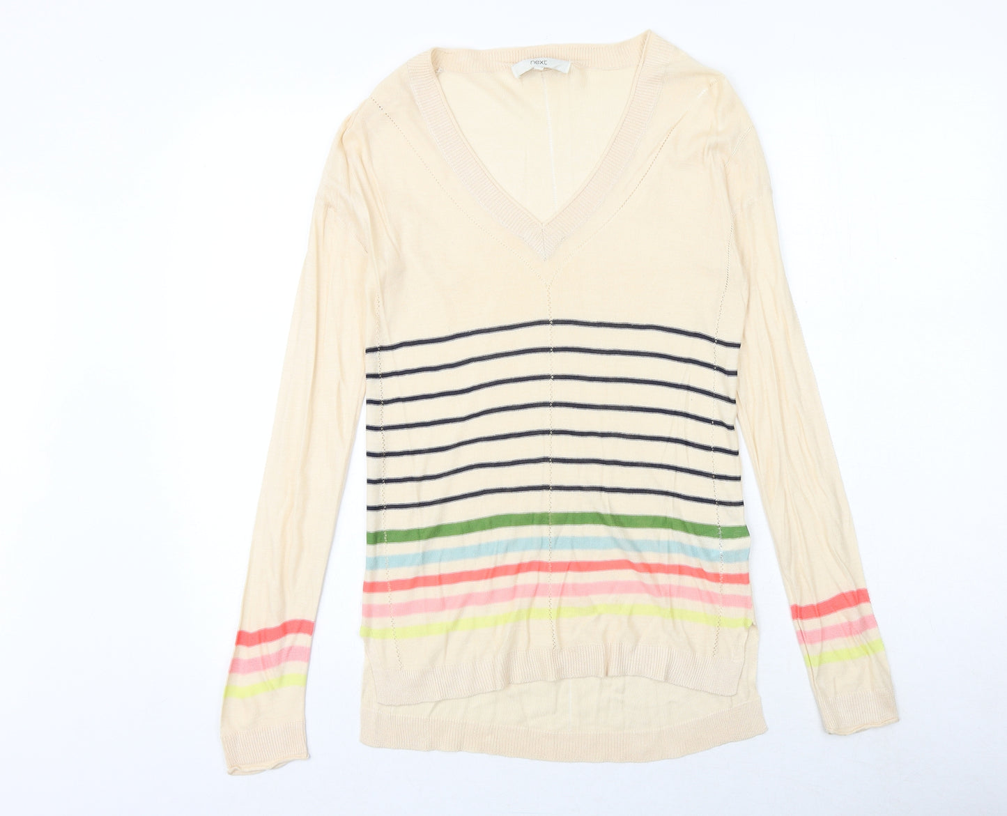 NEXT Womens Multicoloured Striped Viscose Basic Blouse Size 8 V-Neck - Sheer