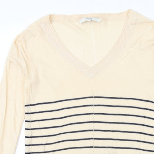NEXT Womens Multicoloured Striped Viscose Basic Blouse Size 8 V-Neck - Sheer