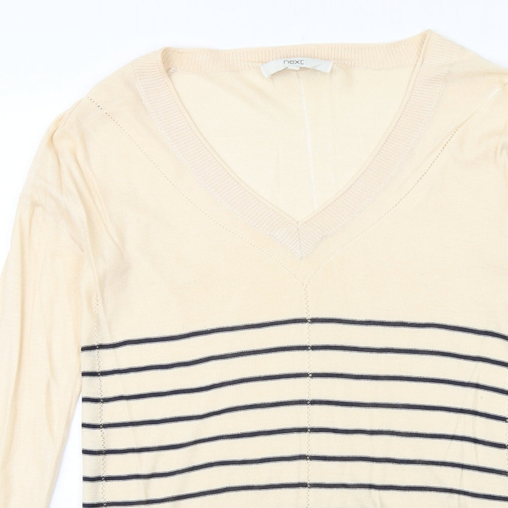 NEXT Womens Multicoloured Striped Viscose Basic Blouse Size 8 V-Neck - Sheer
