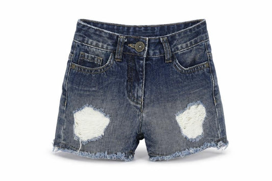 NEXT Girls Blue 100% Cotton Boyfriend Shorts Size 6 Years Regular Zip