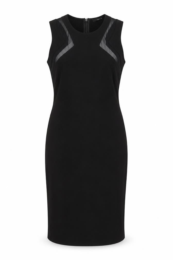 Front view of TFNC women’s black polyester a-line, size L, round neck zip