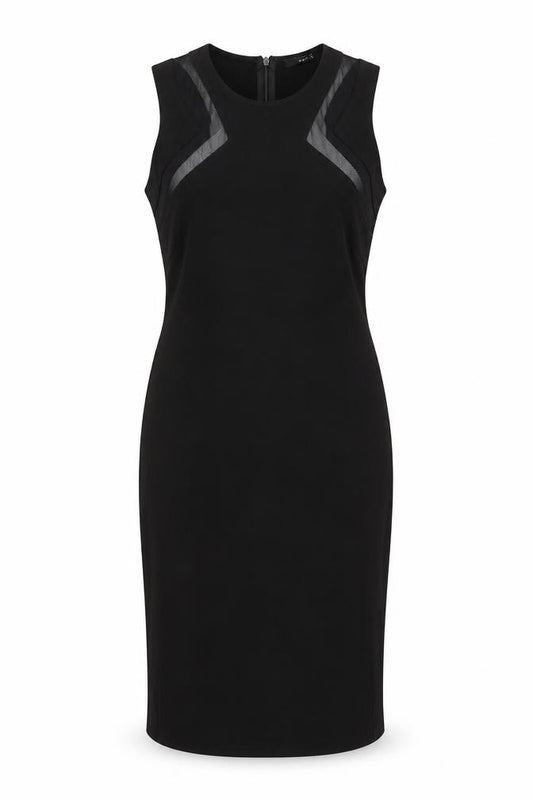 Front view of TFNC women’s black polyester a-line, size L, round neck zip