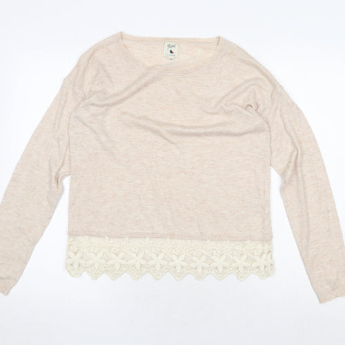 Yumi Womens Pink Boat Neck Polyester Pullover Jumper Size M - Lace Detail