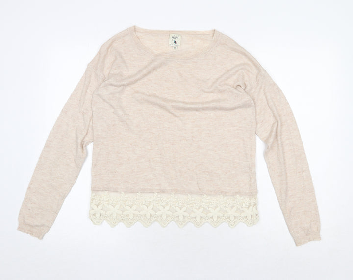 Yumi Womens Pink Boat Neck Polyester Pullover Jumper Size M - Lace Detail