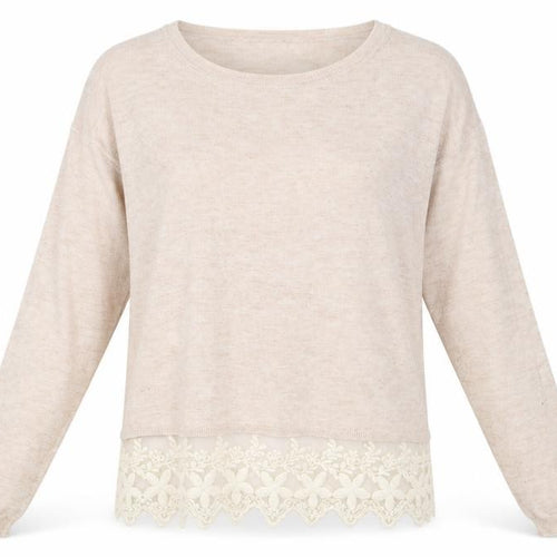 Yumi Womens Pink Boat Neck Polyester Pullover Jumper Size M - Lace Detail