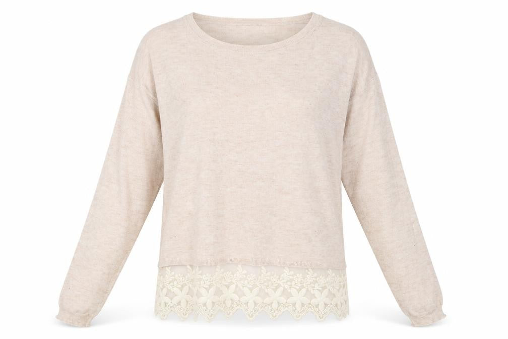 Yumi Womens Pink Boat Neck Polyester Pullover Jumper Size M - Lace Detail