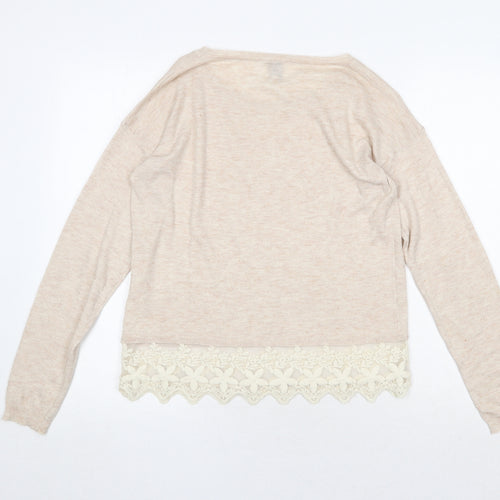Yumi Womens Pink Boat Neck Polyester Pullover Jumper Size M - Lace Detail