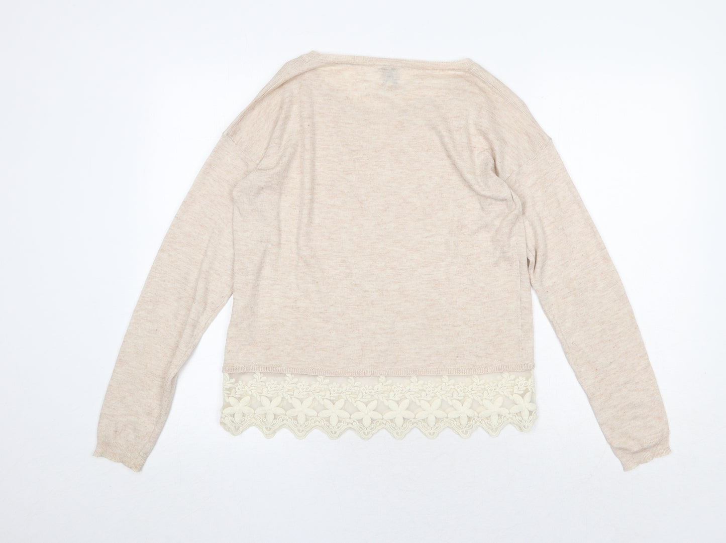 Yumi Womens Pink Boat Neck Polyester Pullover Jumper Size M - Lace Detail