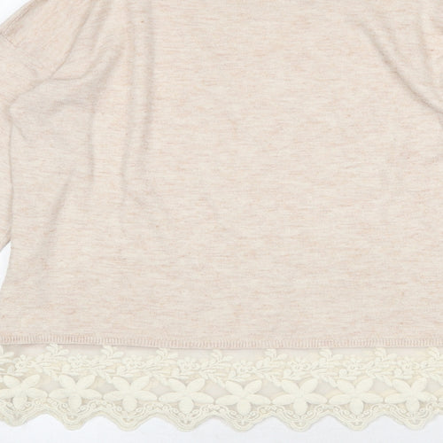 Yumi Womens Pink Boat Neck Polyester Pullover Jumper Size M - Lace Detail