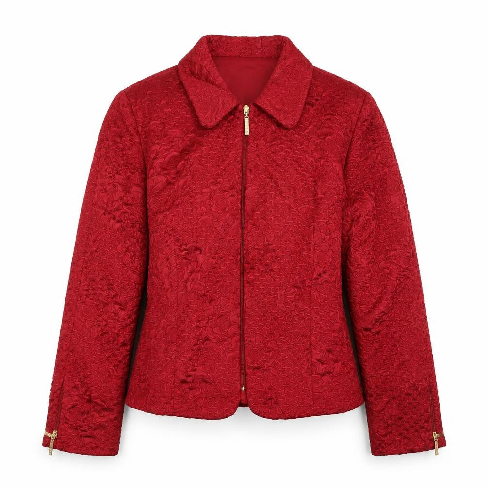Rikkoff Womens Red Geometric Jacket Size 10 Zip