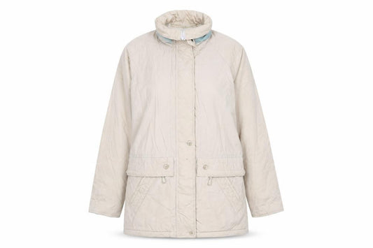 Front view of Compliments women’s beige jacket, size UK 12, zip