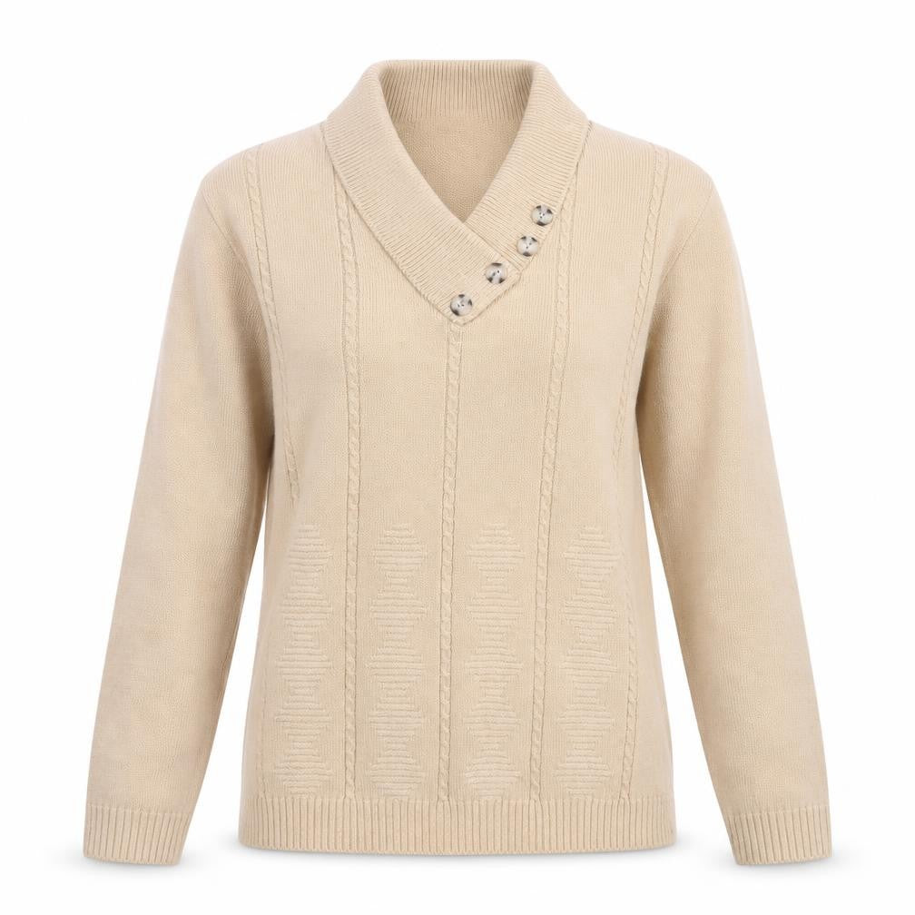 Pure & Natural Womens Beige V-Neck Acrylic Pullover Jumper Size S