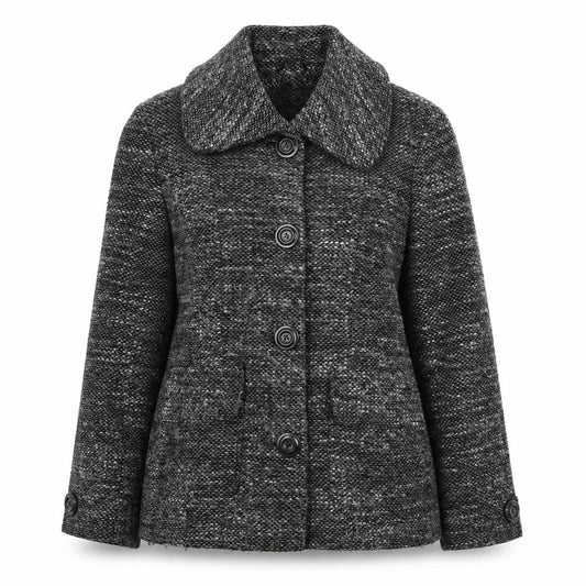 Front view of BHS women’s grey geometric jacket, size UK 14, button