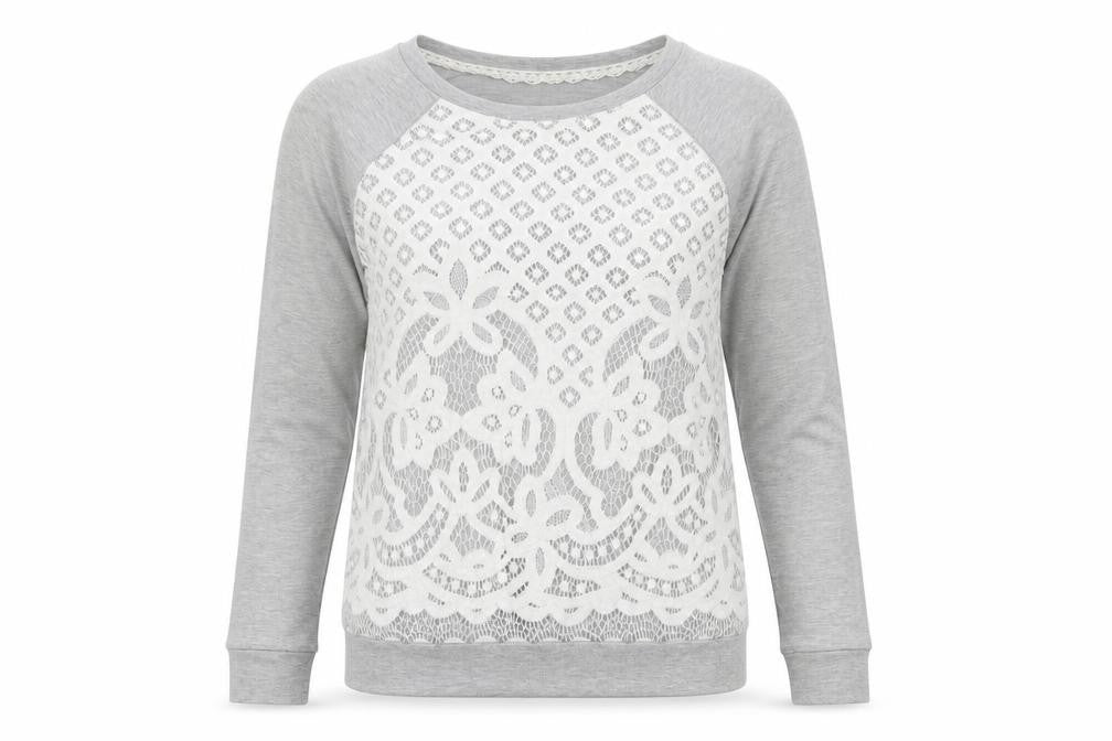 Front view of Xhilaration women’s grey geometric polyester pullover sweatshirt, size L
