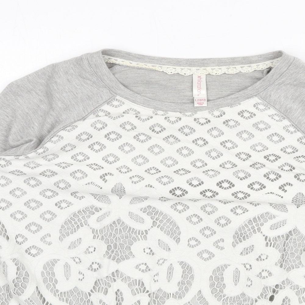 Xhilaration Womens Grey Geometric Polyester Pullover Sweatshirt Size L