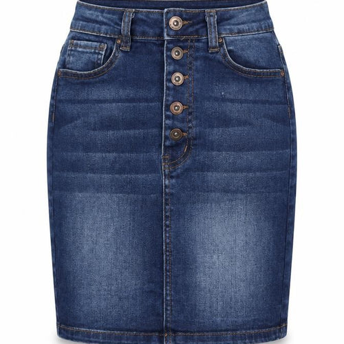 WAX JEAN Womens Blue Cotton A-Line Skirt Size S Button