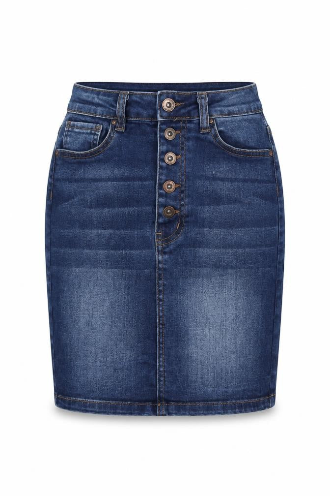 WAX JEAN Womens Blue Cotton A-Line Skirt Size S Button