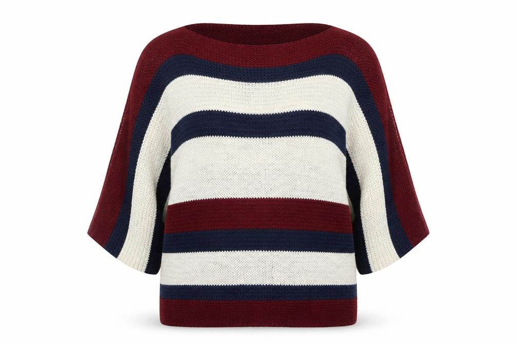 BASSINI Womens Multicoloured Round Neck Striped Acrylic Pullover Jumper Size S