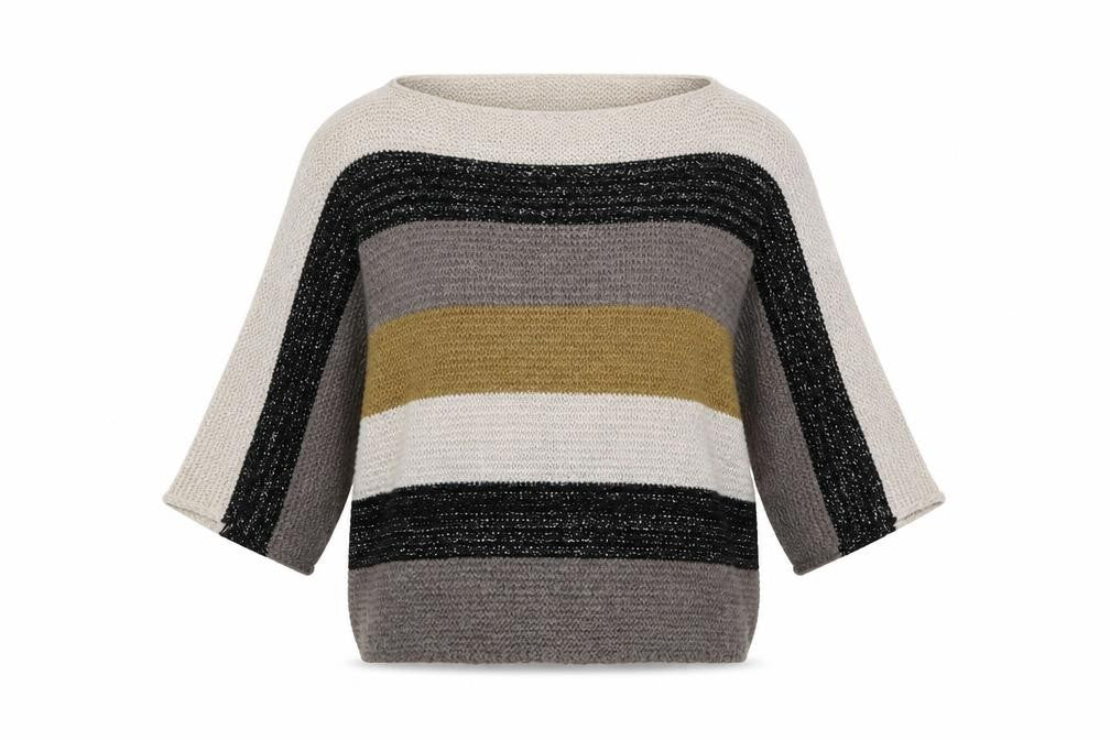 Front view of Cameo Rose women’s multicoloured boat neck striped acrylic jumper, size S