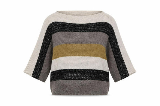Front view of Cameo Rose women’s multicoloured boat neck striped acrylic jumper, size S
