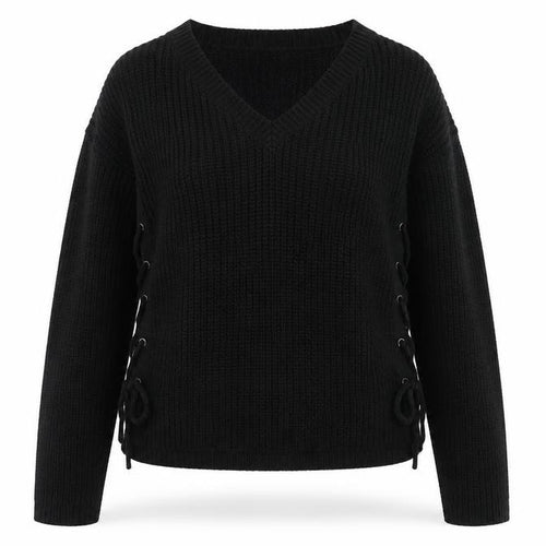 Poof Womens Black V-Neck Cotton Pullover Jumper Size M