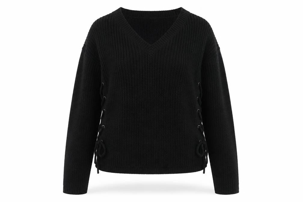 Poof Womens Black V-Neck Cotton Pullover Jumper Size M