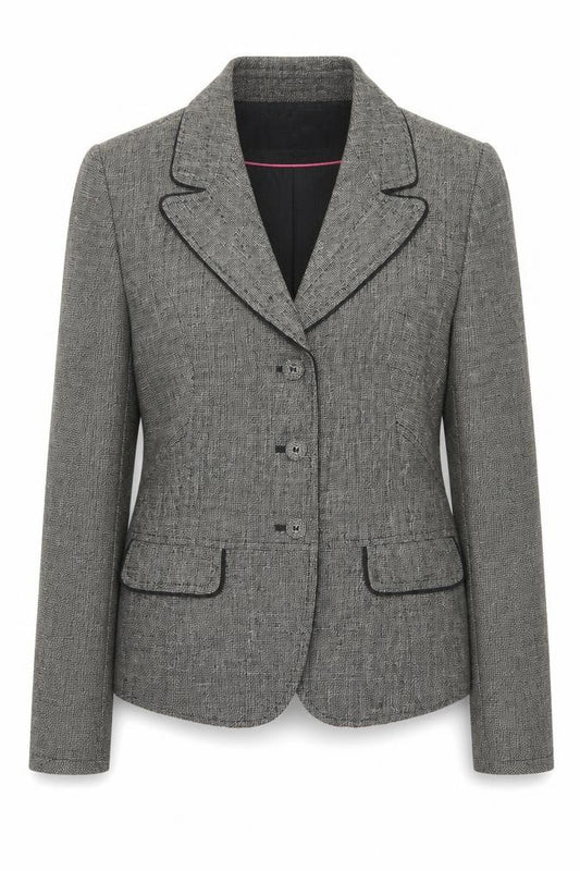 Front view of Next women’s grey geometric jacket blazer, size UK 10, button