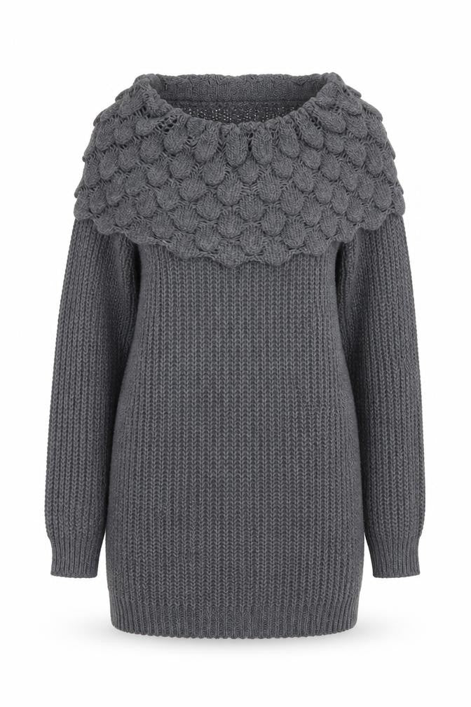 Front view of Quiz women’s grey roll neck acrylic jumper, size M