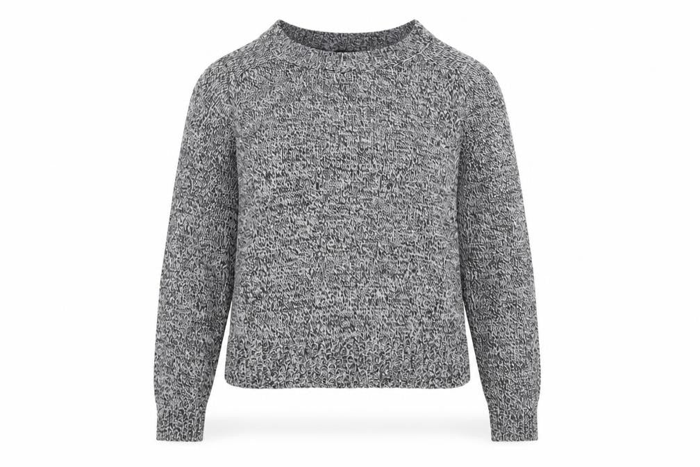 Front view of H&M women’s grey round neck acrylic jumper, size S