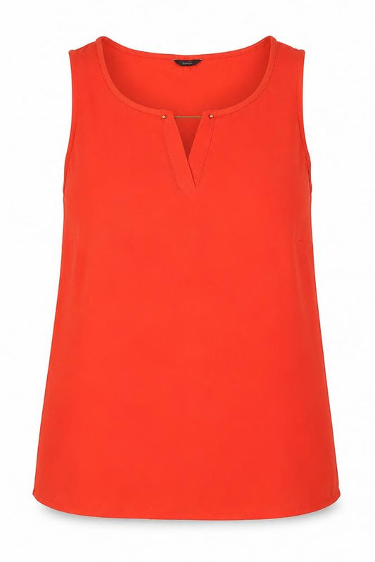Front view of M&Co women’s red polyester basic tank, size UK 12, round neck