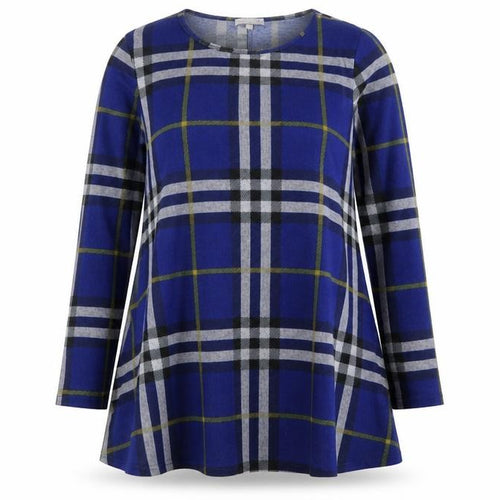 Apricot Womens Blue Plaid Polyester Trapeze & Swing Size 12 Round Neck Pullover