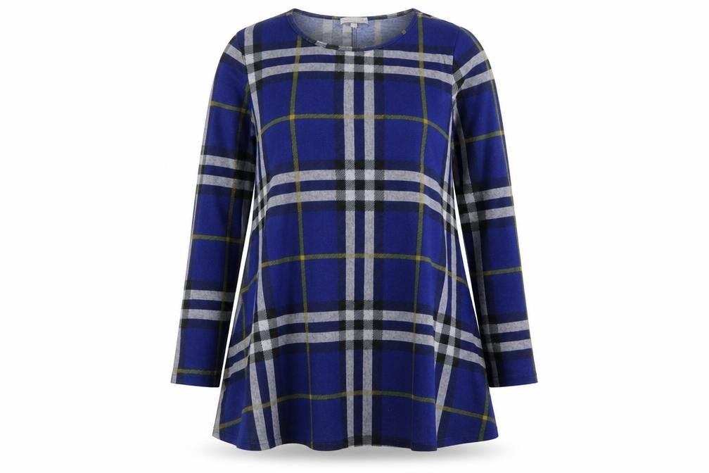 Apricot Womens Blue Plaid Polyester Trapeze & Swing Size 12 Round Neck Pullover