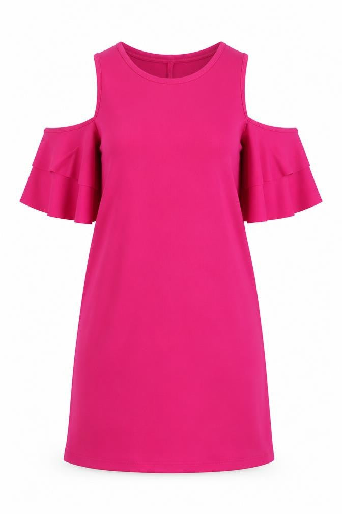 Bershka Womens Pink Polyester A-Line Size S Round Neck Pullover - Cold Shoulder