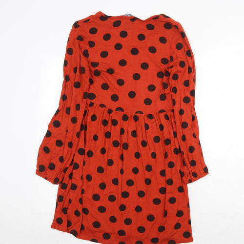 Boohoo Womens Orange Polka Dot Polyester Mini Size 8 V-Neck Pullover