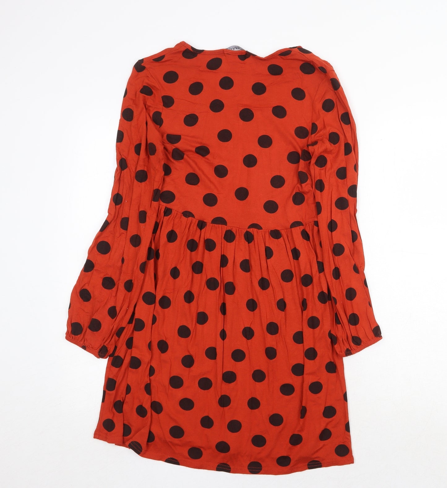 Boohoo Womens Orange Polka Dot Polyester Mini Size 8 V-Neck Pullover