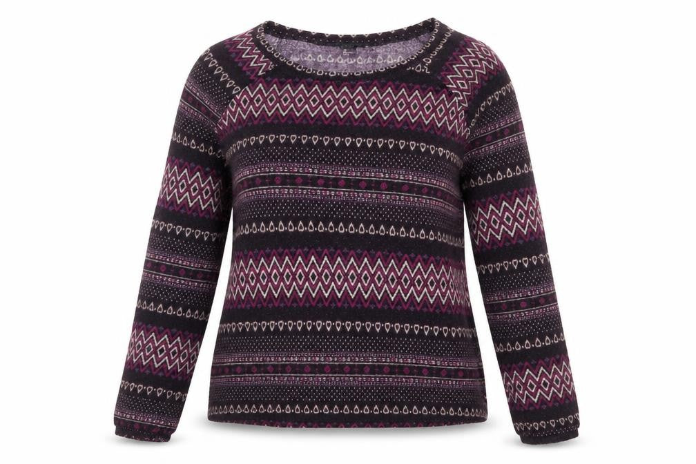 Front view of Forever 21 women’s purple round neck geometric polyester jumper, size S