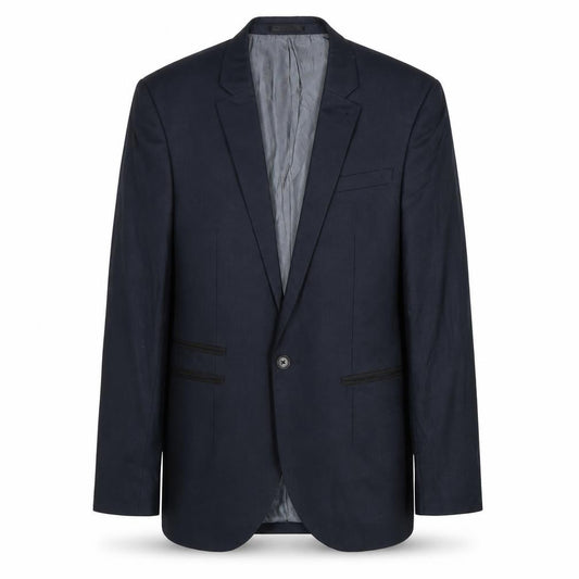 Front view of Next men’s blue polyester jacket suit jacket, size 36, regular