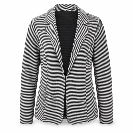 Front view of Next women’s grey striped jacket blazer, size UK 12