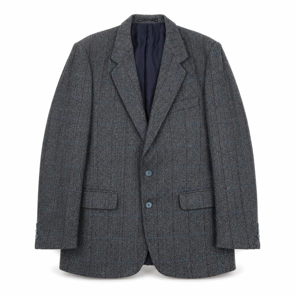 Front view of Hodges men’s grey striped wool jacket blazer, size 40, regular