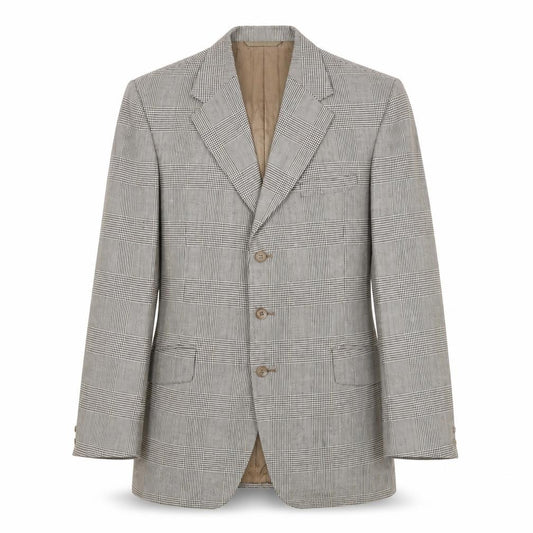 Front view of Burton men’s grey plaid wool jacket suit jacket, size 40, regular