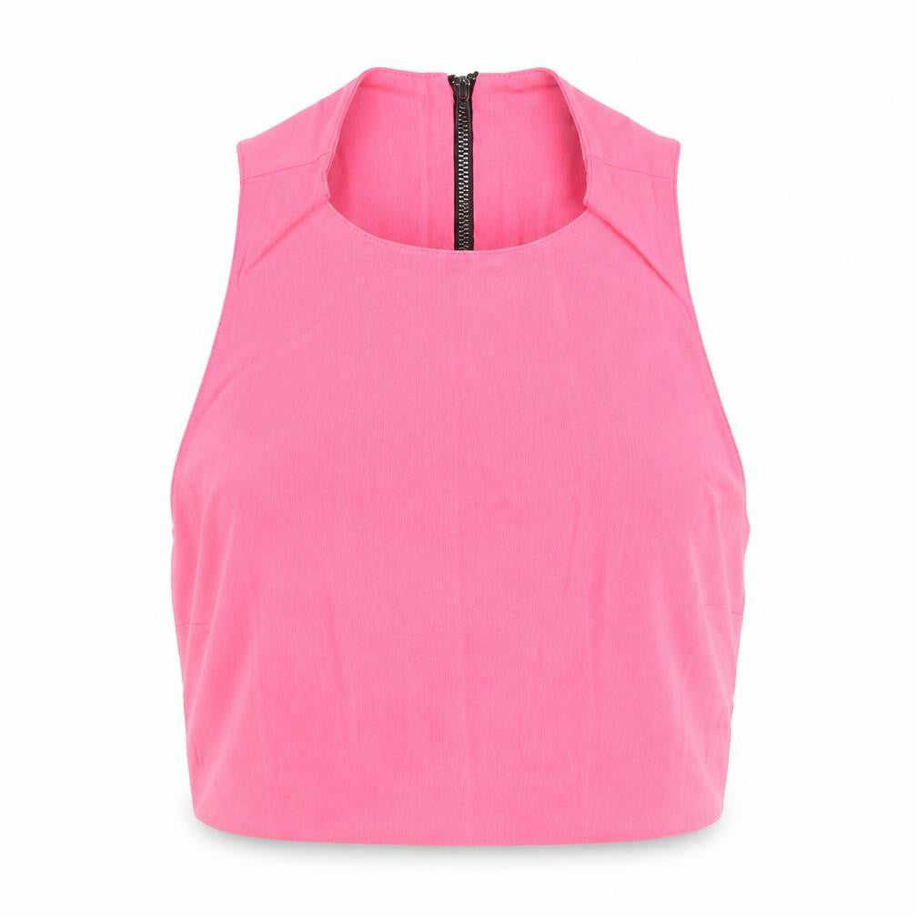 Topshop Womens Pink Acetate Cropped Tank Size 6 Round Neck