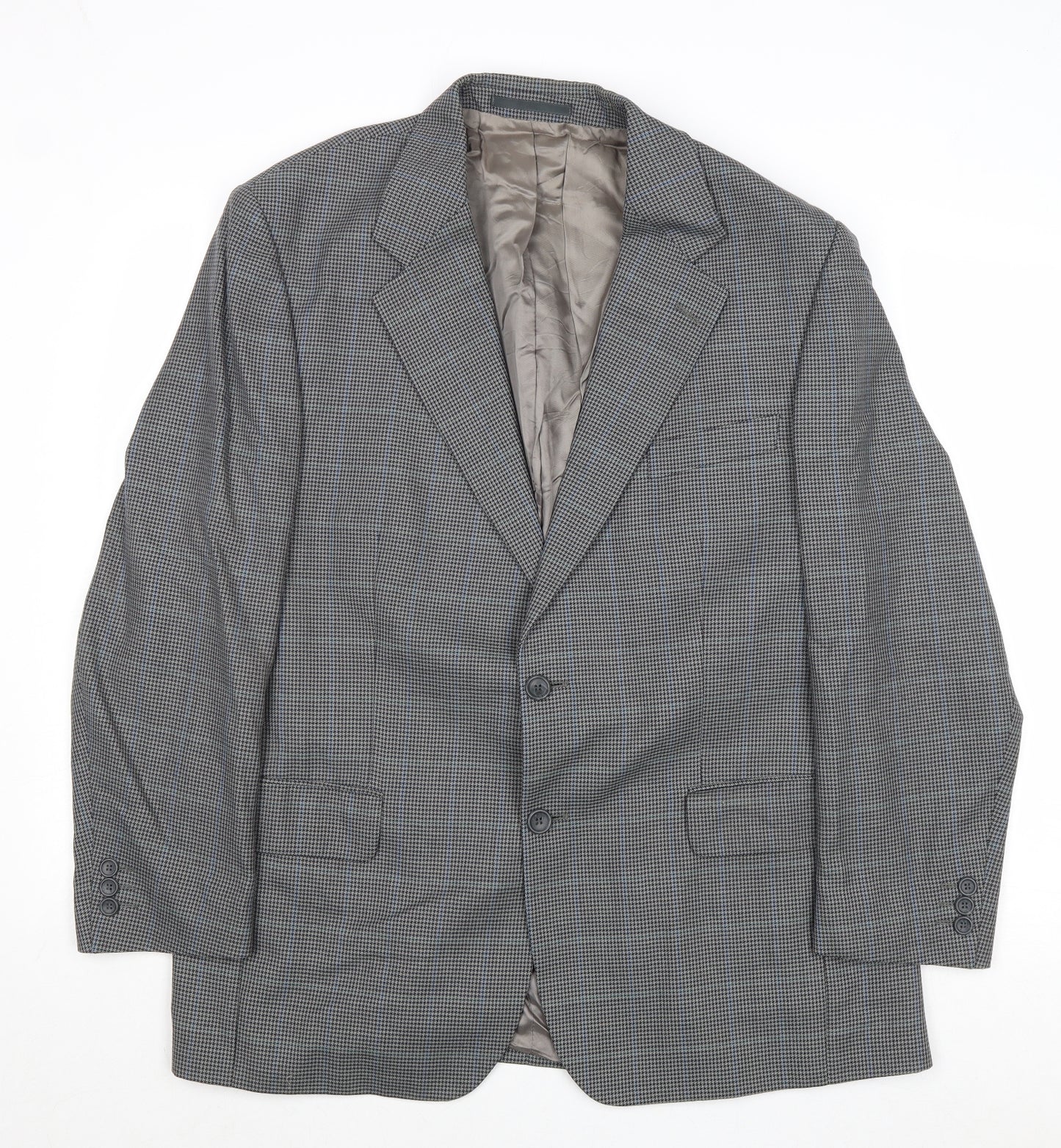 Wellington Mens Grey Geometric Polyester Jacket Suit Jacket Size 42 Regular