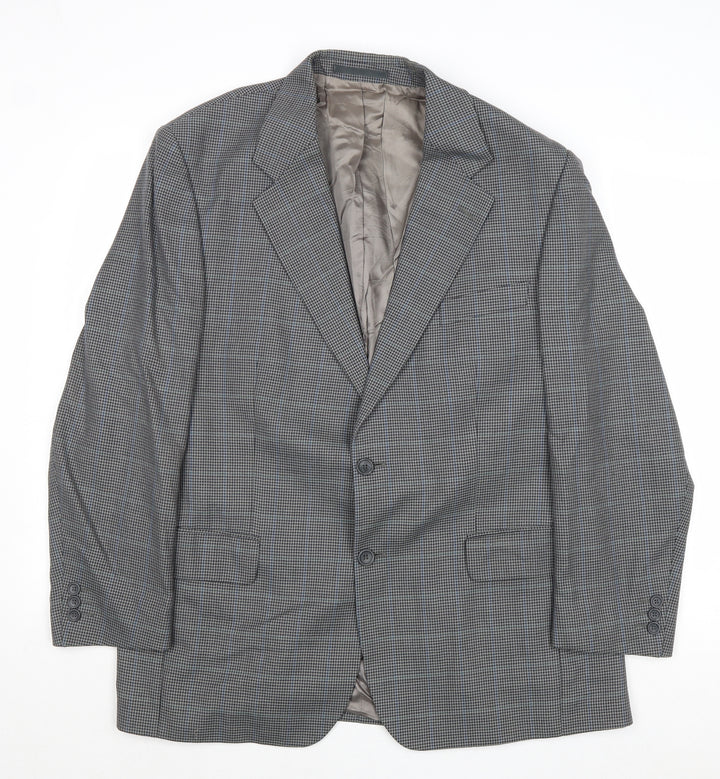 Wellington Mens Grey Geometric Polyester Jacket Suit Jacket Size 42 Regular