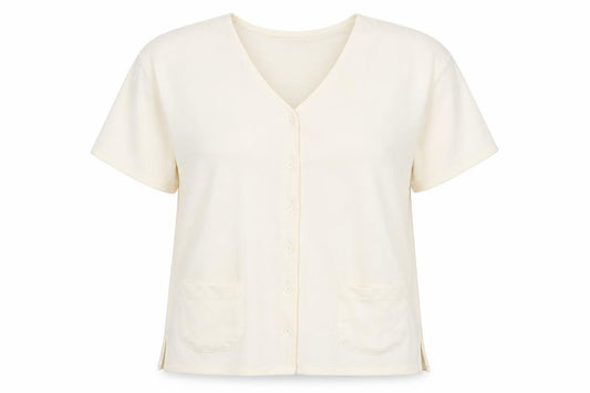 Front view of Pa Lucci women’s ivory v-neck polyester cardigan jumper, size M